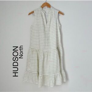 Hudson North White with Green Windowpane Linen Tiered Dress - Size MED